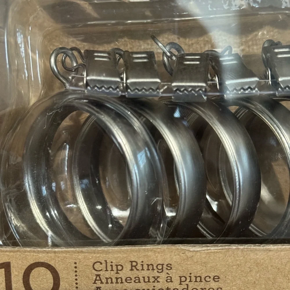 Allen + Roth Curtain Rings Clips Circles.‎ Brushed Nickel.  Set of 10